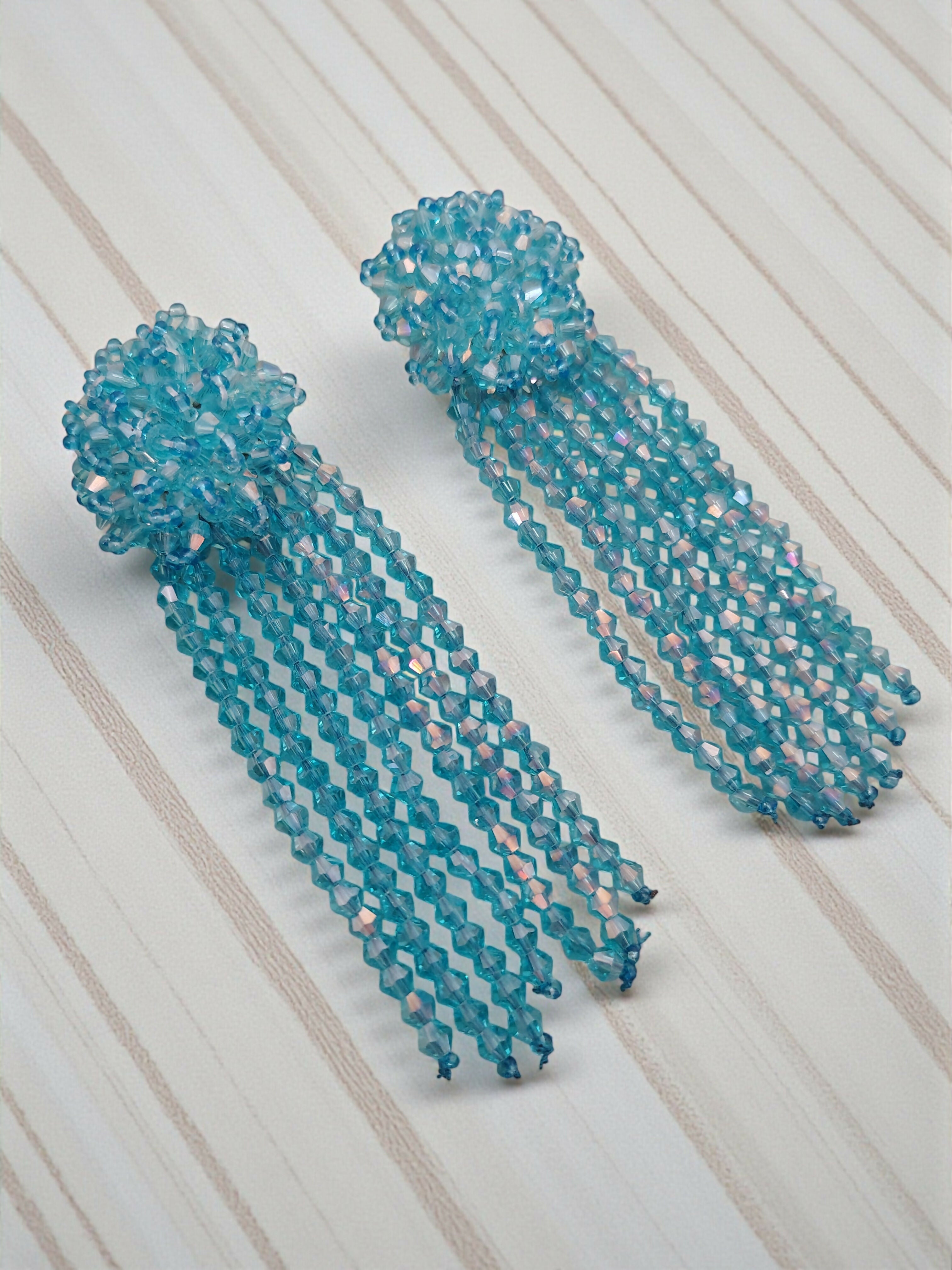 Inhanns Handmade Crystal Waterfall Earrings - Long - Sky Blue - Distacart