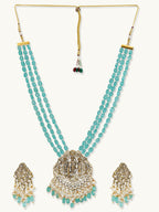 Nuyug 22K Gold-Plated Zircon Studded & Stone Beaded Strings Necklace Set