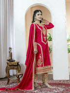 Teeya Creation Red Color Chinnon Silk Embroidery Work Fully Stitched Salwar Suit - Distacart