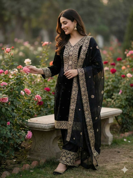 Teeya Creation Black Color Fendy Silk Embroidery Work Wedding Wear Salwar Suit