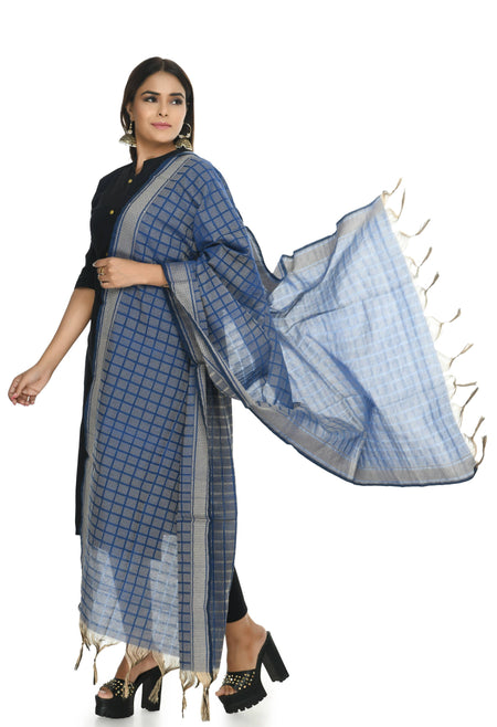 Mominos Fashion Moeza Handloom Cotton Blue Dupatta For Women