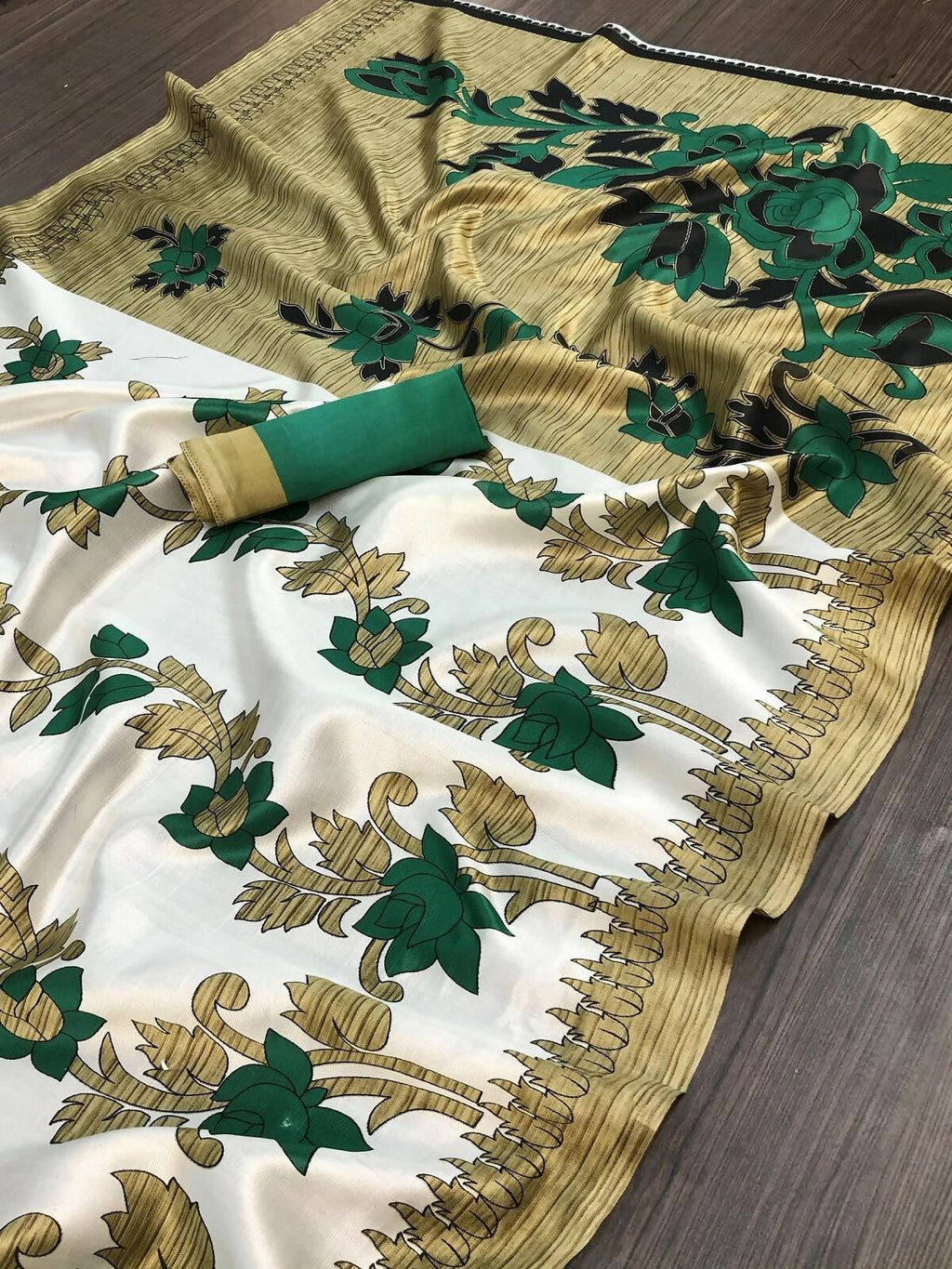 Vamika White Printed Art Silk Saree