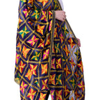 SWI Stylish Women's Embroidered Phulkari Chiffon Navy Blue Dupatta