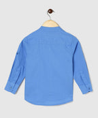 Manet Boys Mandarin Collar Full Sleeves Melange Shirt - Light Blue