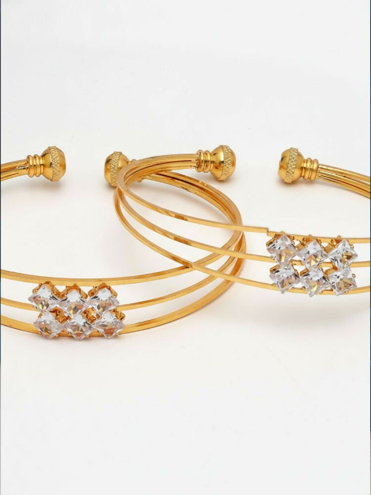 NVR Women Set of 2 Gold Plated CZ Stone Adjustable Bangle - Distacart