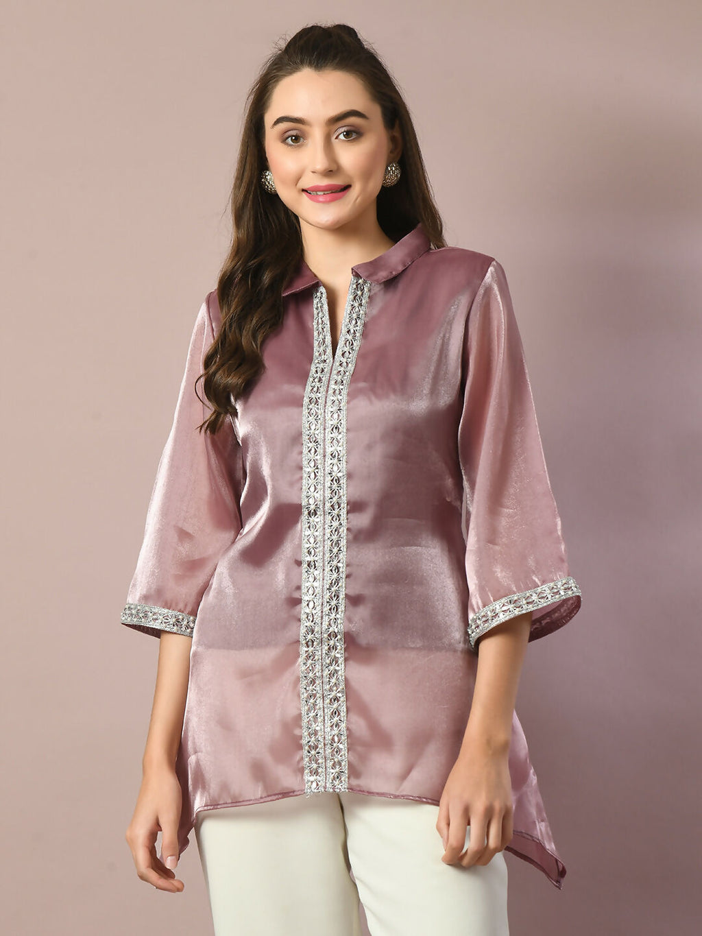 Myshka Women's Brown Solid Longline Party Tunic