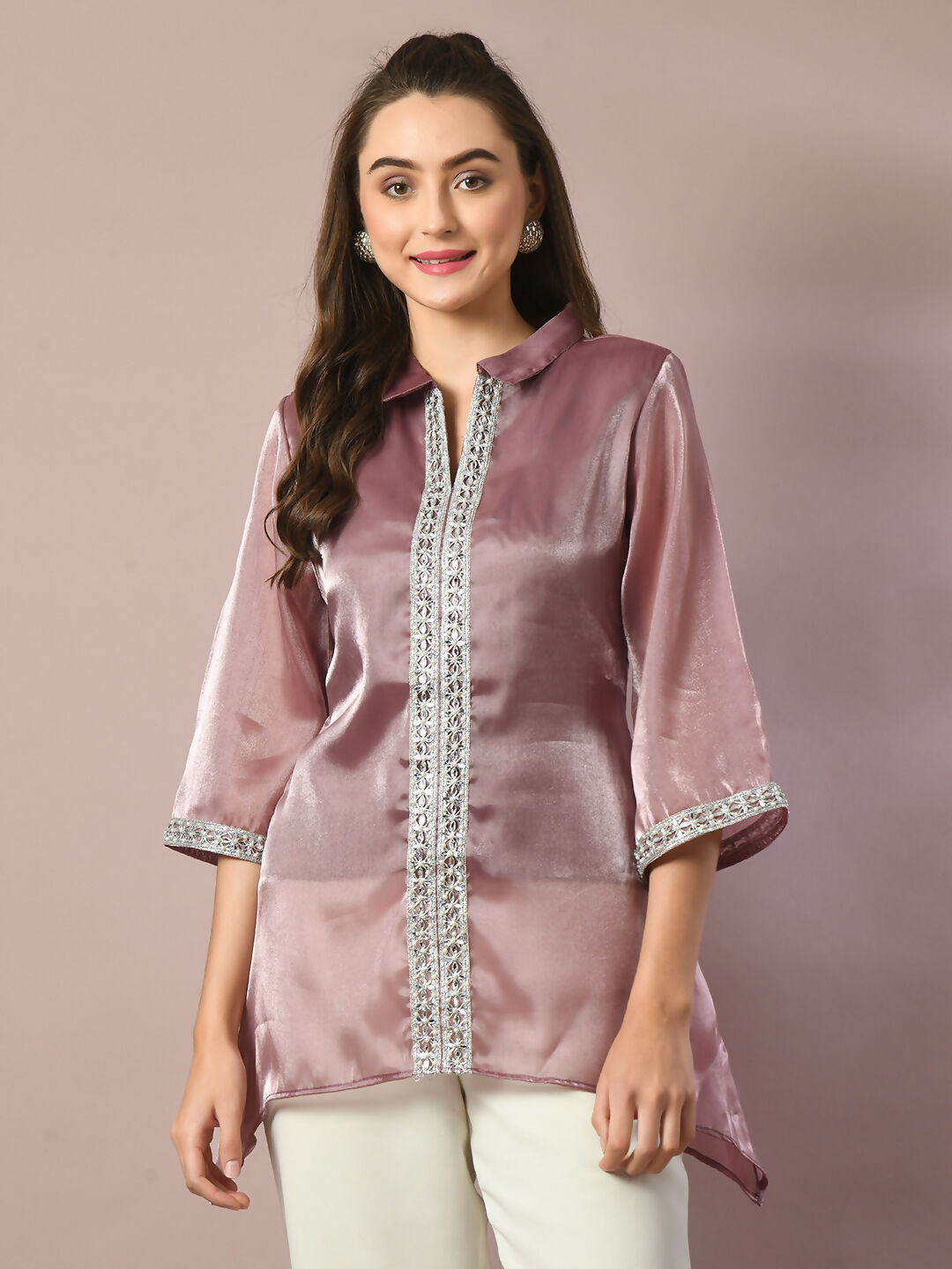 Myshka Women's Brown Solid Longline Party Tunic