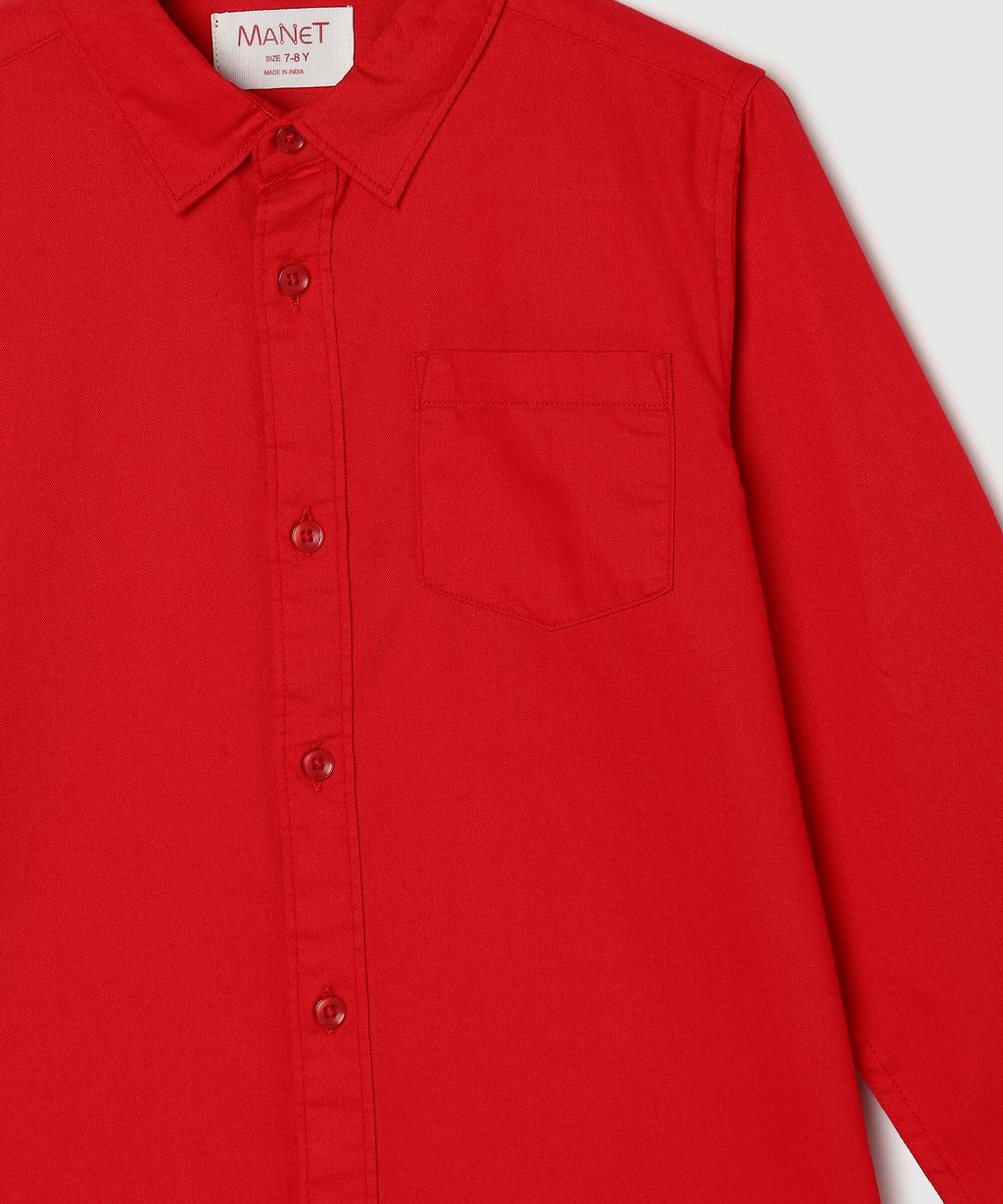Manet Boys Full Sleeves Solid Shirt - Red