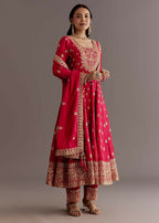 Teeya Creation Red Color Chinnon Silk Embroidery Work Gown - Distacart