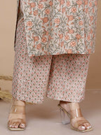 Miravan Women's Brown Floral Printed Gotta Patti Kurta With Palazzo And Dupatta Set