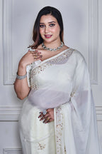 Morchari Off White Chiffon Hand Embroidery Saree Stitched Blouse - Distacart