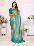 Aastha Fashion Sea Green Tissue Silk Weaving Saree - Distacart