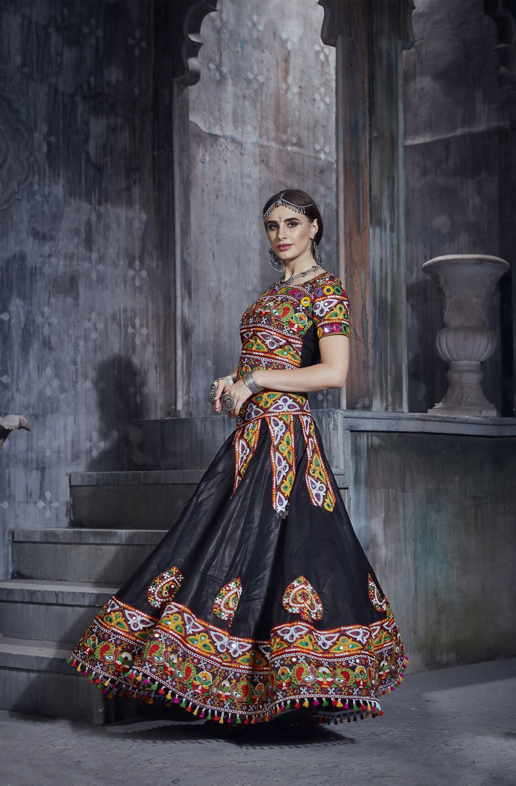 AI Fashion Black Art Silk Designer Navratri Lehenga Choli Collection