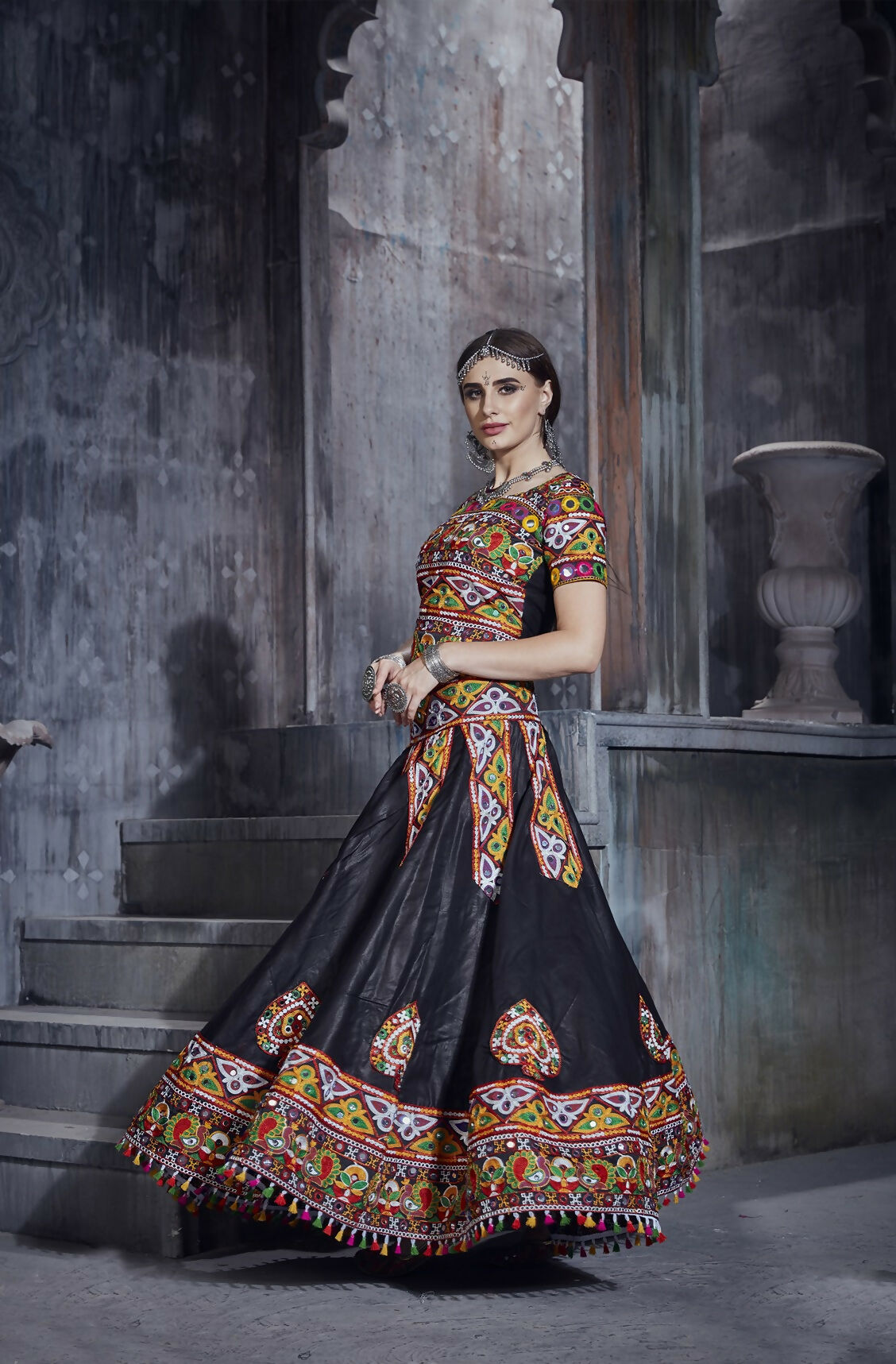 AI Fashion Black Art Silk Designer Navratri Lehenga Choli Collection