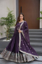 Teeya Creation Violet Color Pure Diamond Silk Wedding Wear Long Gown - Distacart
