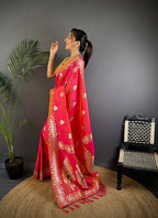 Joban Fashion Banarasi Pink Woven Soft Silk Saree - Distacart