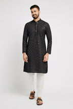 Ethnic India Black Men's Kurta Embellished Cotton