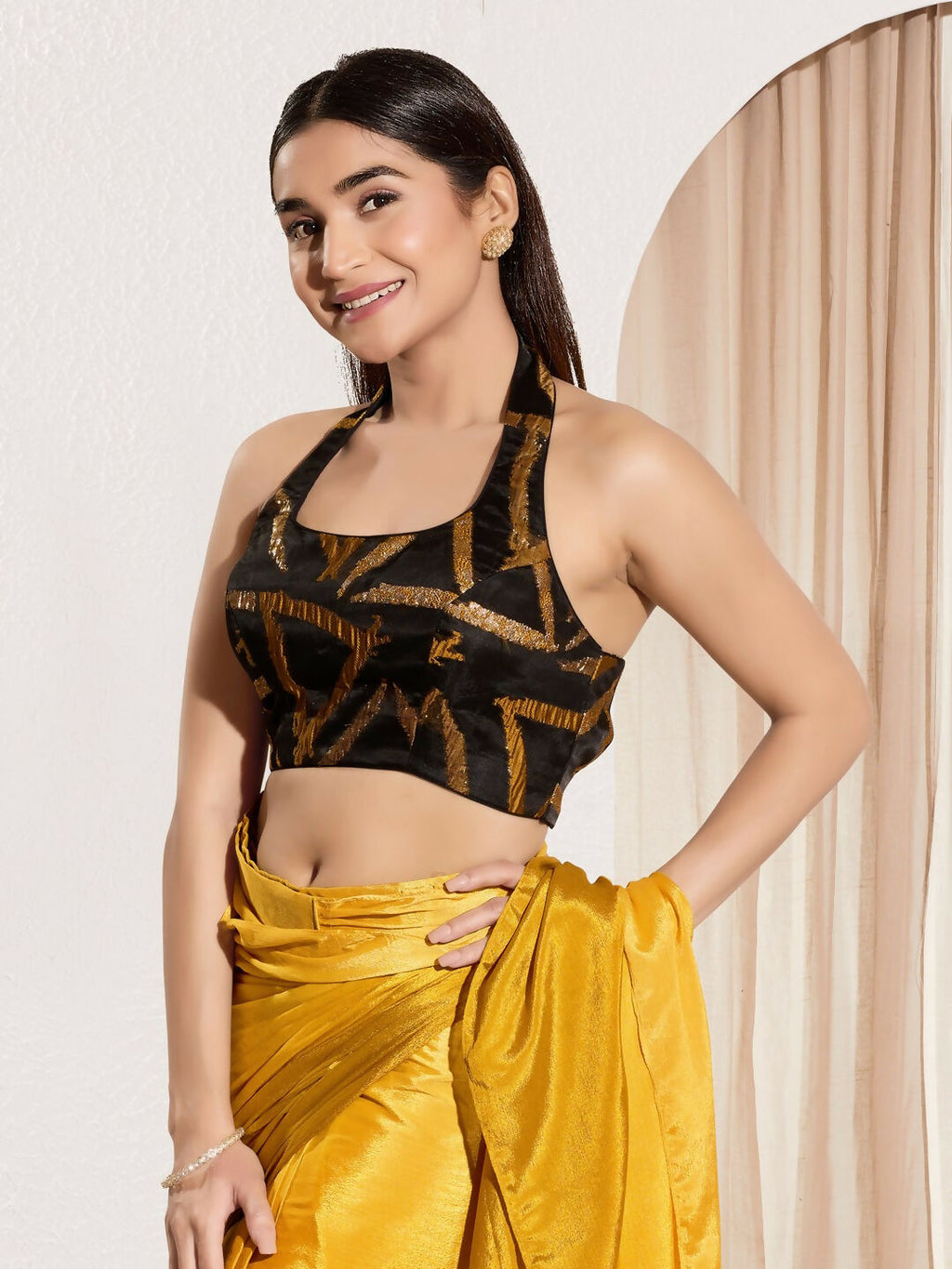 Joban Fashion Mustard Cotton Padded Blouse With Square Neck Sleeveless - Distacart