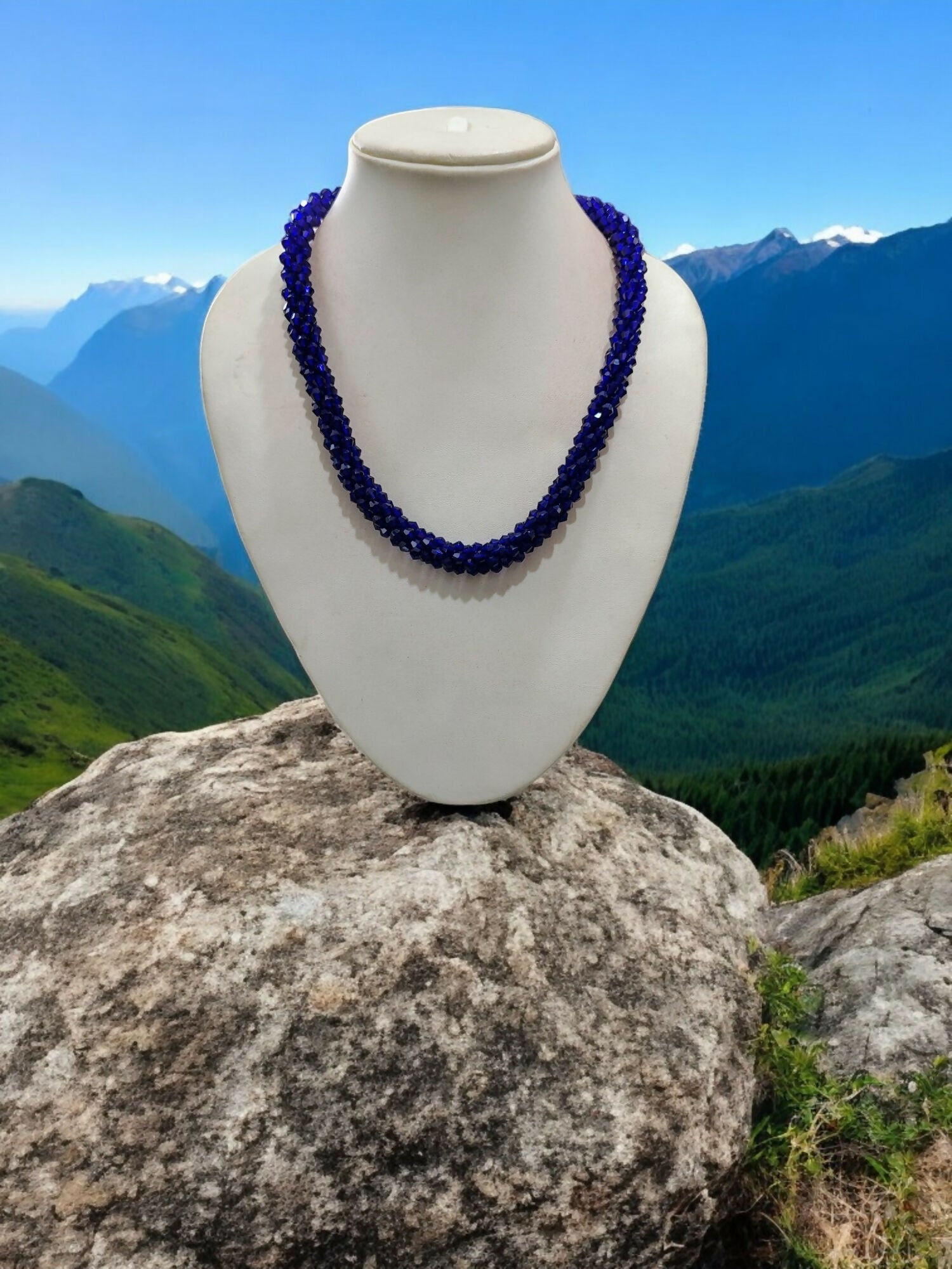 Inhanns Noor-E-Jalwa – Handmade Crystal Bead Necklace -Adjustable - Blue Only Necklace
