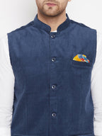 Even Apparels Blue Polyester Men's Nehru Jacket-Contrast Lining-Inbuilt Pocket Square - Distacart