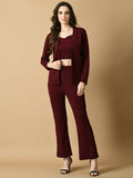 Myshka Women's Magenta Solid Coat With Trousers