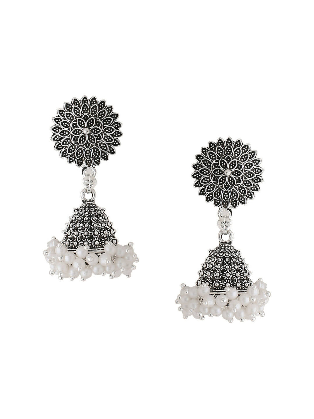 NVR Women Silver Toned Dome Shaped Jhumkas Earrings - Distacart