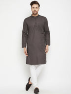 Even Apparels Brown Pure Cotton Long Men's Kurta With Band Collar - Distacart