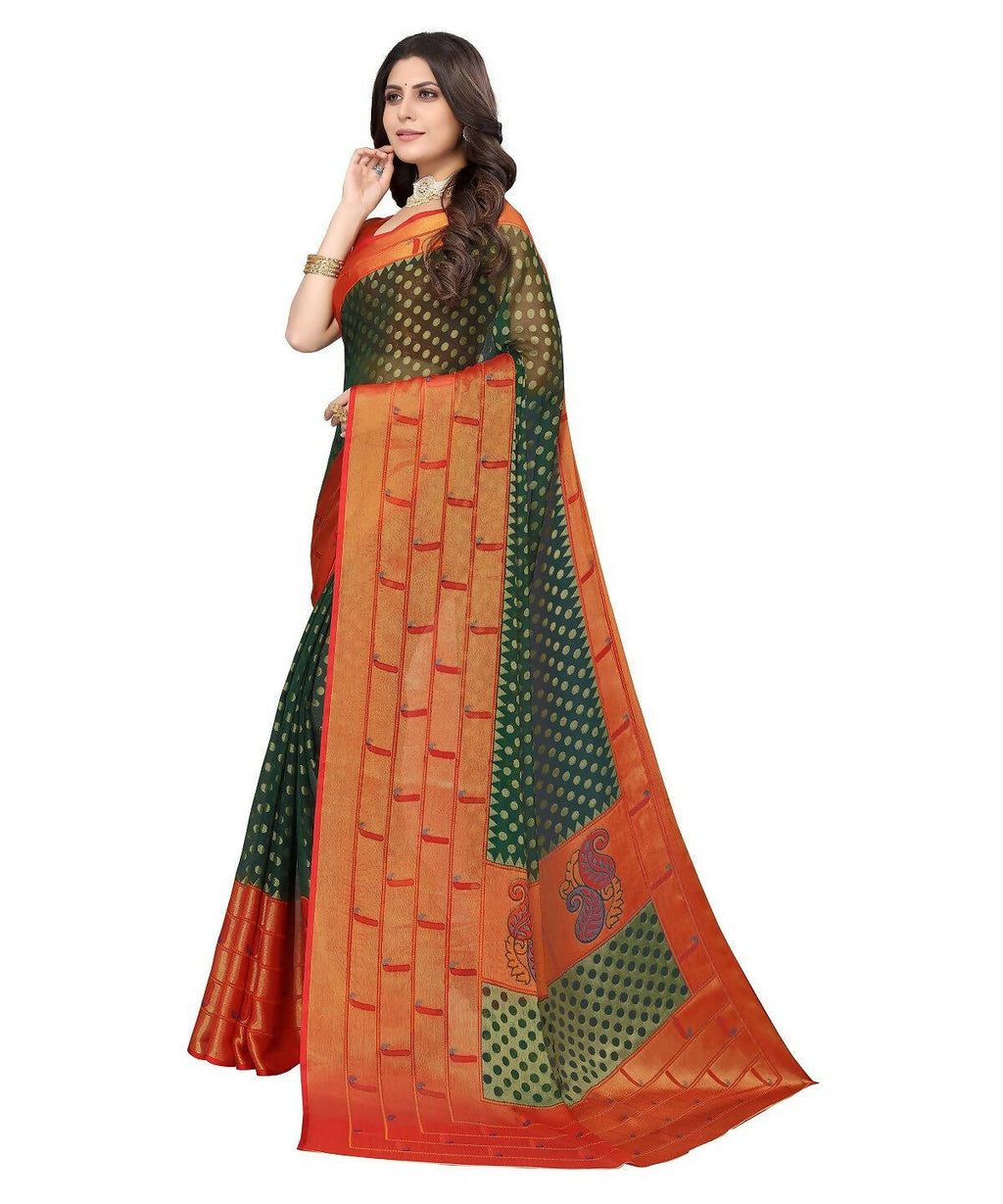 Vamika Green Chiffon Brasso Bollywood Style Woven Saree (DIMPLE GREEN) - Distacart