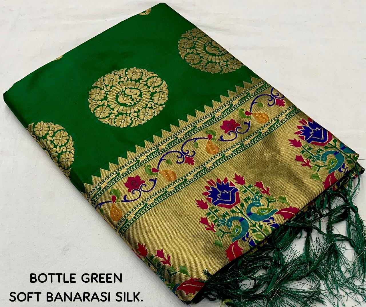 Green Pure Silk Woven Design Saree with Unstitched Blouse - Hiral Fashion
