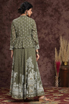 Juniper Women Olive Georgette Printed Flared Lehenga Choli Sets - Distacart