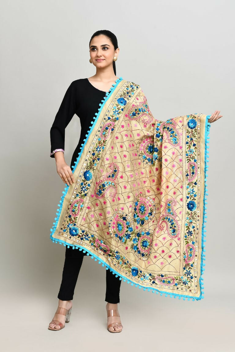 Joban Fashion Multi Color Cotton Embroidery Work Phulkari Dupatta