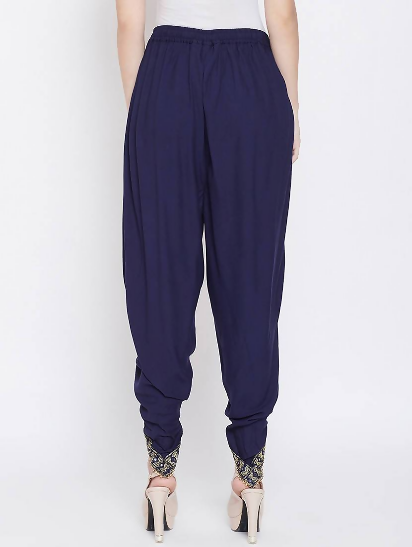 Cheera Women's Navy Viscose Rayon Dhoti With Golden Lace