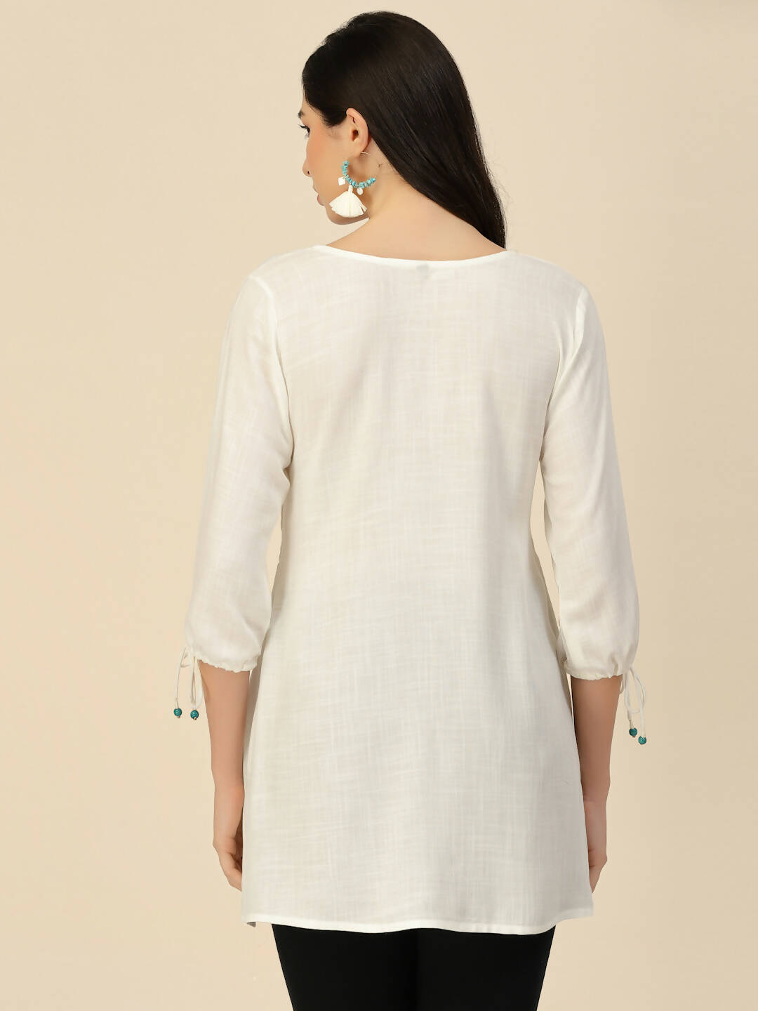 White Poly Rayon Floral Embroidered Top - Zeny
