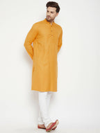 Even Apparels Yellow Viscose Men's Long Kurta With Band Collar - Distacart