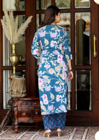 Miravan Women's Cotton Floral Angrakha Kurta And Palazzo With Dupatta Set