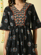 Myshka Women's Black Printed Cotton Party Dress - Distacart