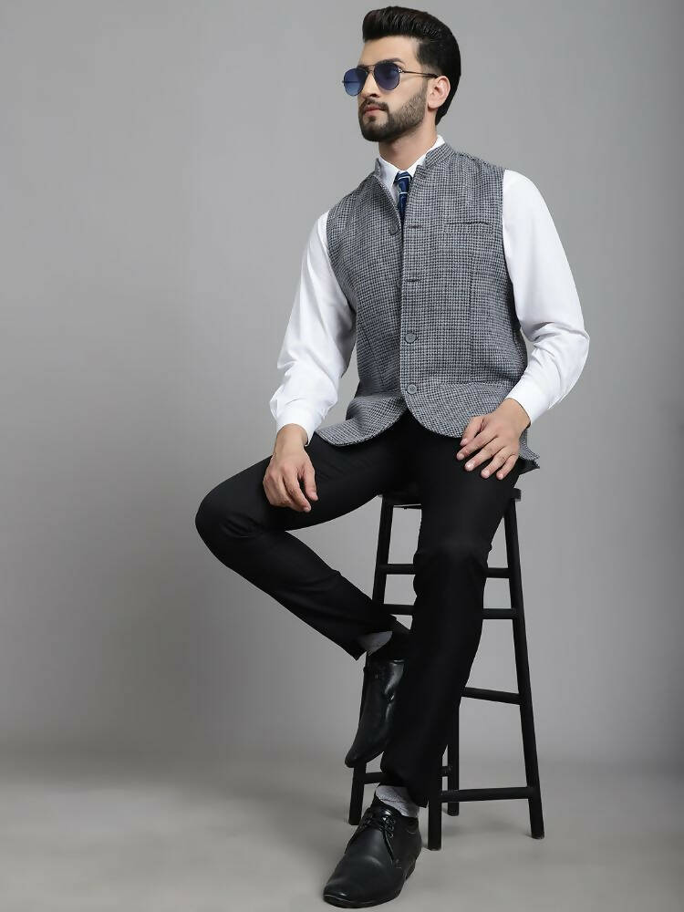 Even Apparels Nehru Jacket With Welt Pockets - Grey