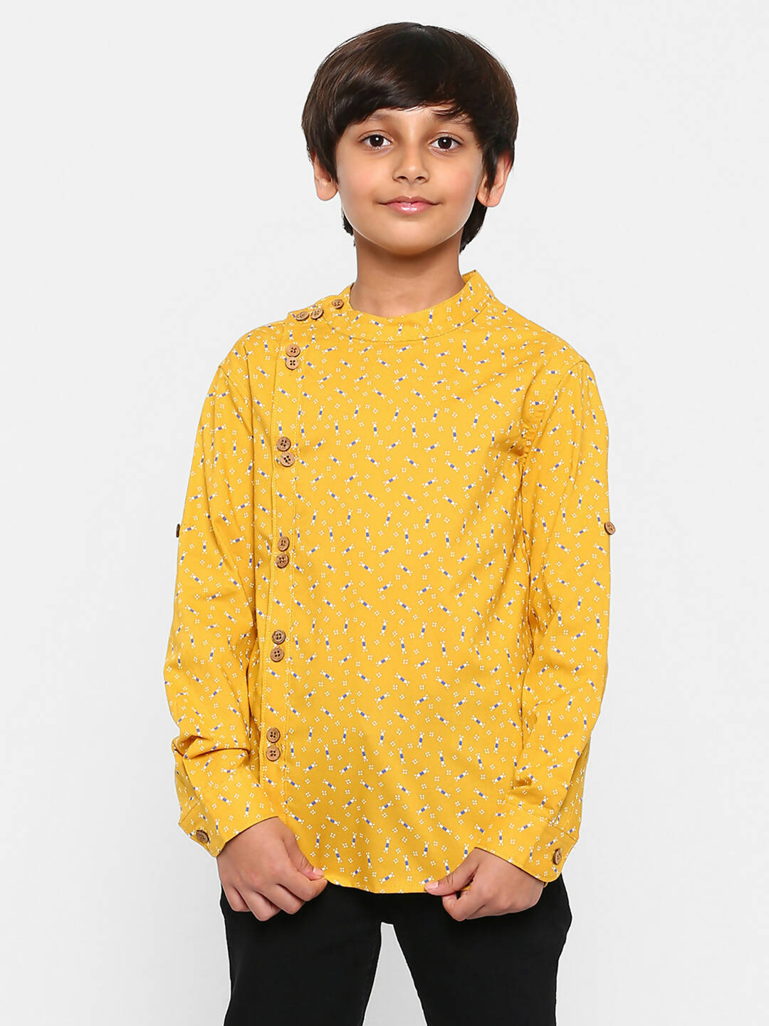 Manet Ethnic Full Sleeves Candy Printed Shirt - Yellow
