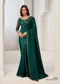 Green Natural Crepe Solid Saree with Unstitched Blouse Piece - Norita Saanjh