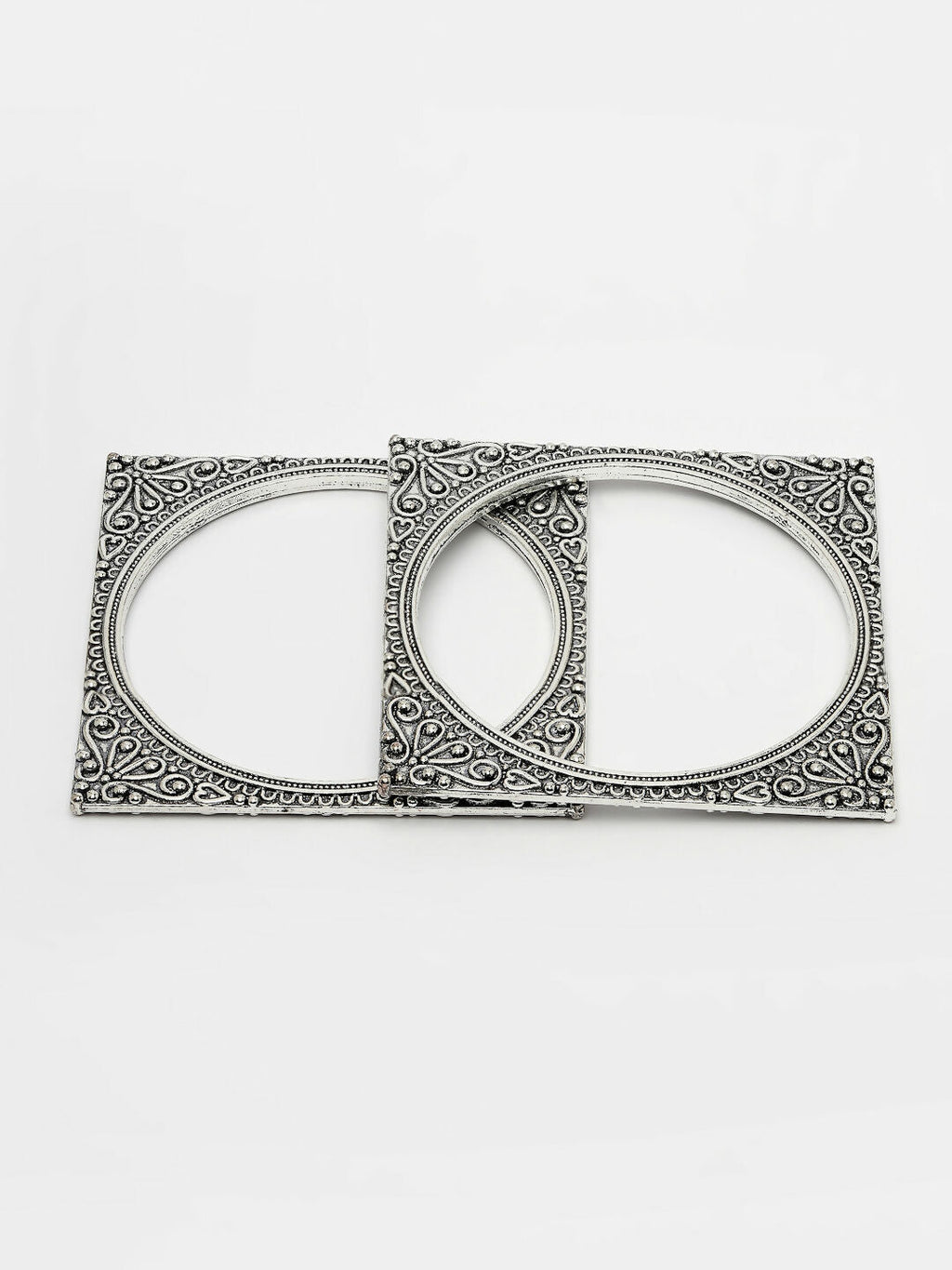 NVR Women's Set of 2 Silver-Toned Oxidized Square Shaped Bangles - Distacart