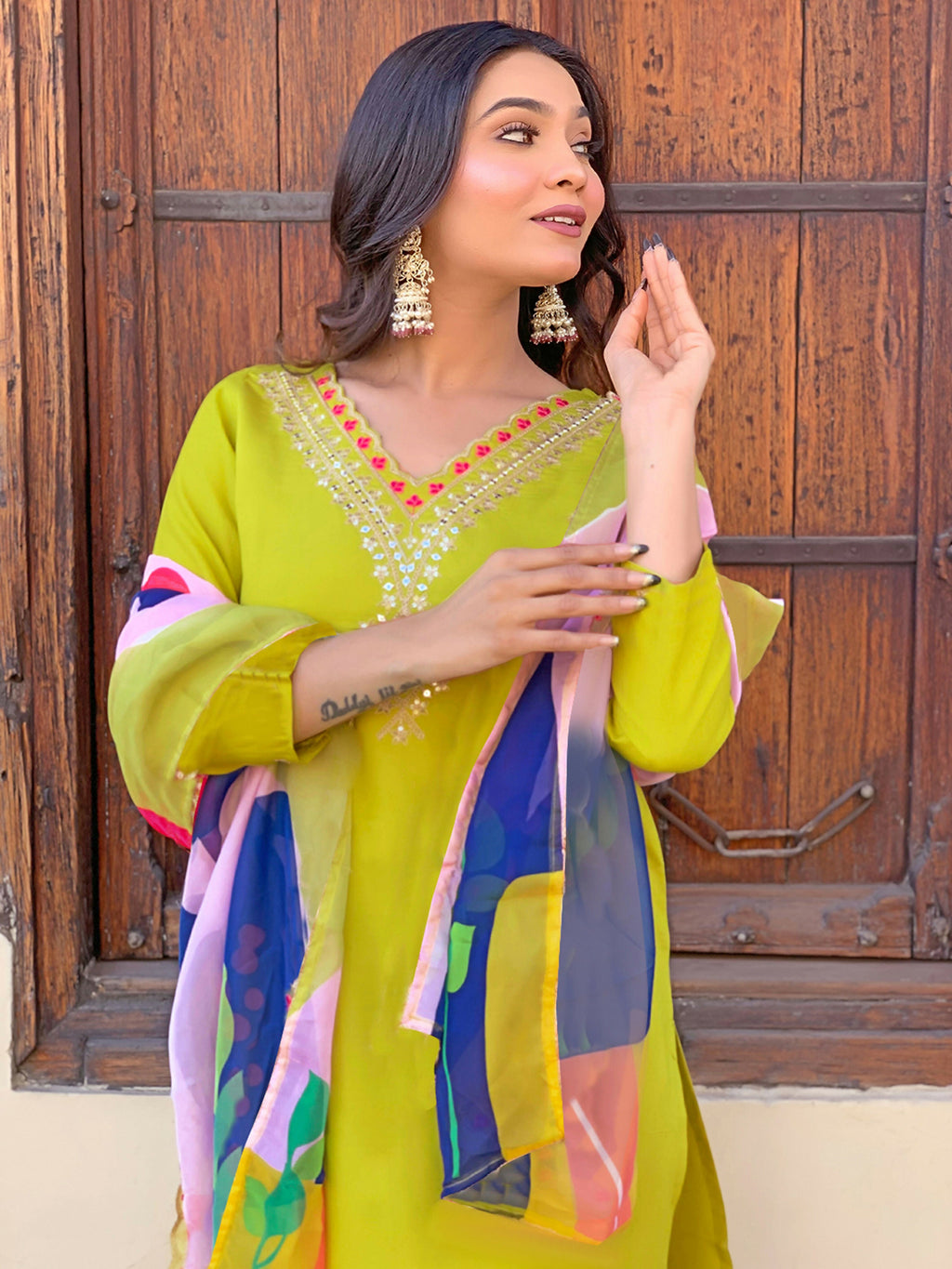 Partywear Designer Viscose Lemon Stitched Suit With Dupatta - Tanisha
