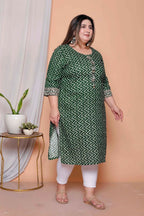 Miravan Womens Plus Size Green Zigzag Print Embroidery Rayon Straight Kurta - Distacart