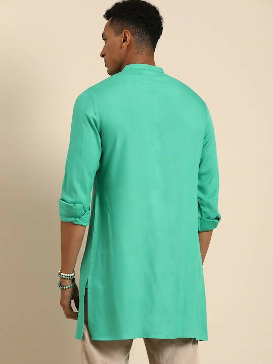 Sea Green Men Viscose rayon Solid Straight Shirt - Mahotsav