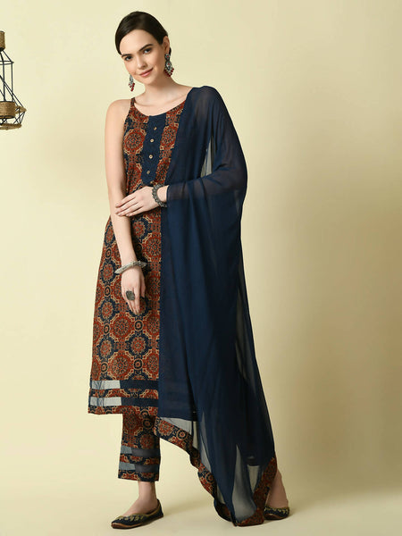 Myshka Women's Multi Straight Kurta & Trousers With Dupatta