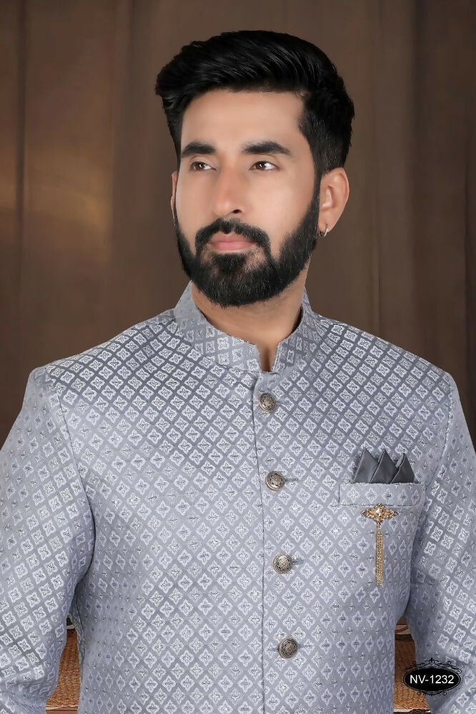 Joban Fashion Men's Grey Woven Jacquard Kurta with Pyjama