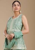 Teeya Creation Teal Color Star Georgette Party Wear Designer Peplum Sharara Set