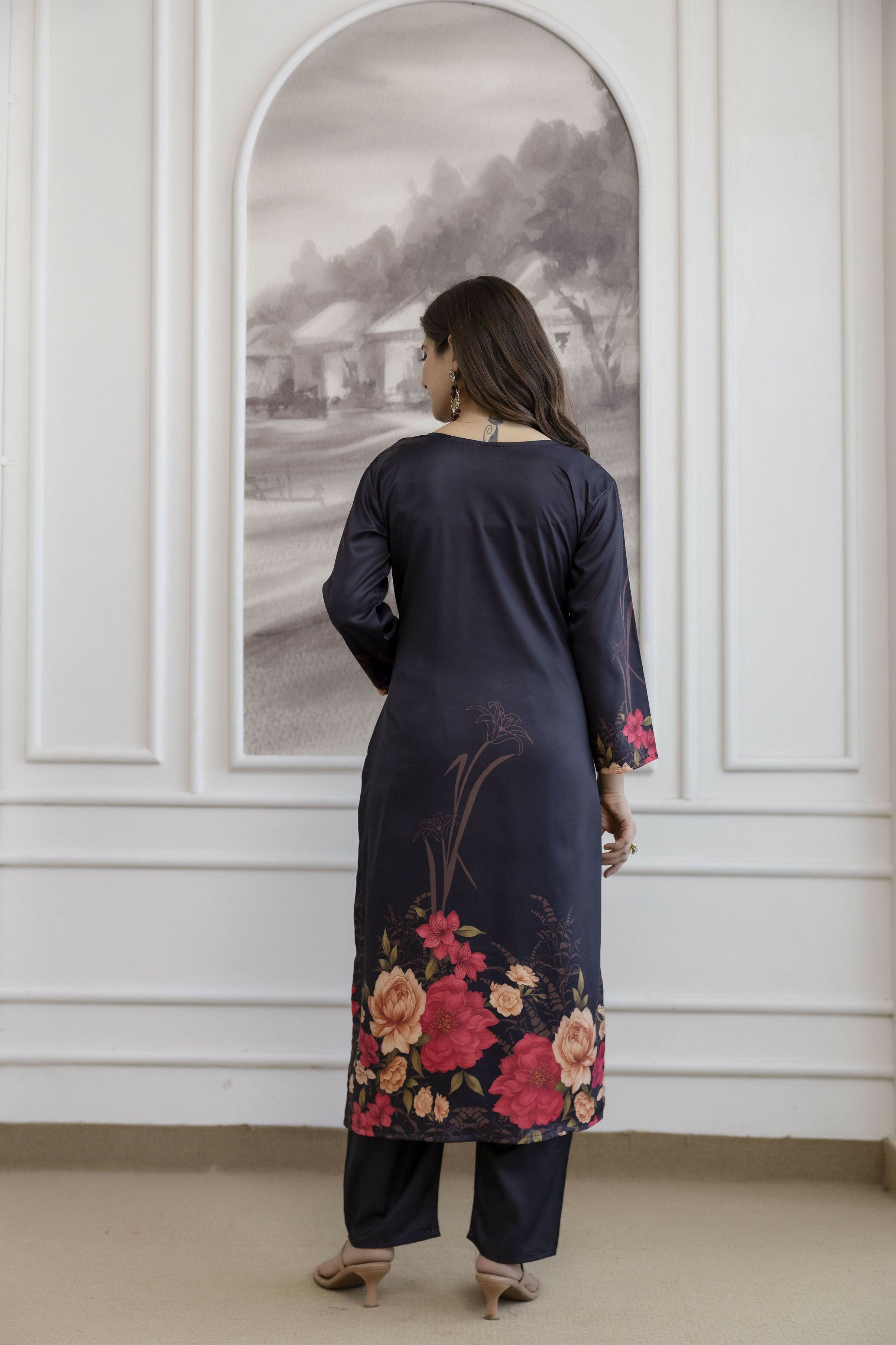 The52 Women's Beautiful Soft Assam Fabric Printed Work A-line Kurta Pant and Dupatta Set - Distacart