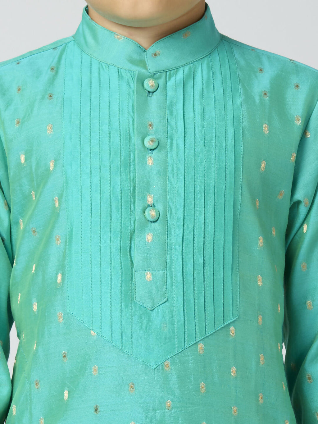 Joban Fashion Kids Island Full Sleeves Chanderi Kurta, Pyjama Set with Traditional Butta Work - Sea Green