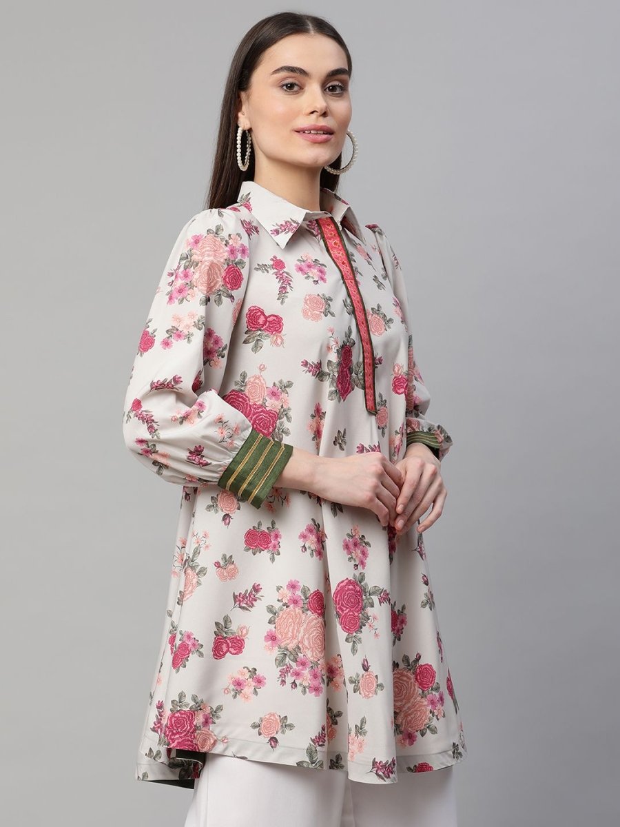 Ahalyaa Women Beige Crepe Digital Floral Print Tunic - Distacart