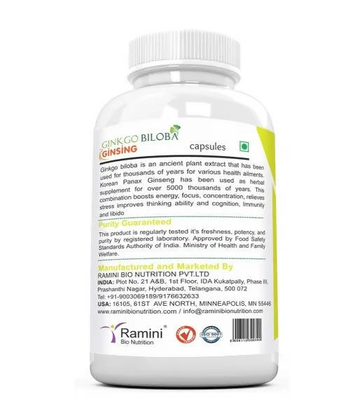 Ramini Bio Nutrition Ginkgo Biloba With Ginseng 500mg Veg Capsules - Distacart